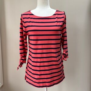Old Navy Coral Orange and Navy Striped Tie-Cuff Long Sleeve Top